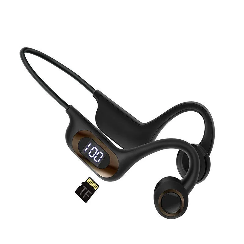 Bone conduction Bluetooth headset in black with plastic body, Jerry chip, and TPC charging port