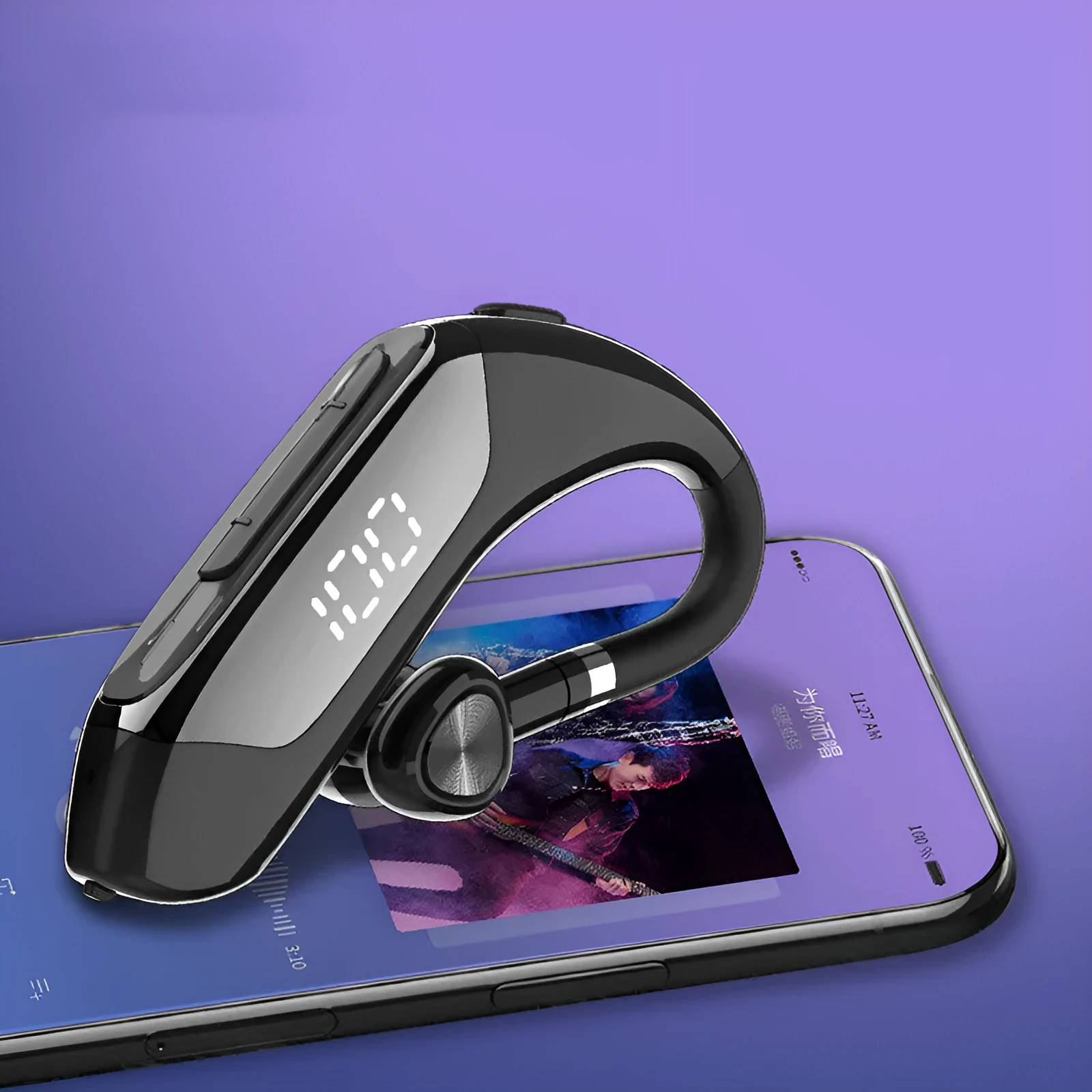 Bluetooth 5.1 wireless earphones in Chinese red with ear-hook design and power display