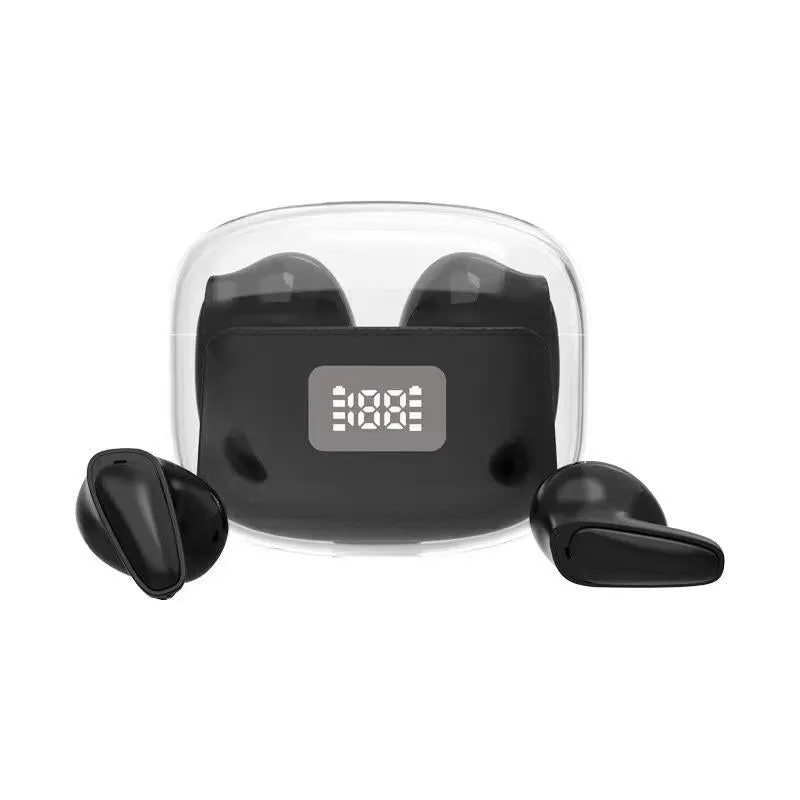 TWS wireless fully transparent space capsule half in-ear Bluetooth headset in pink bare-metal finish on white background