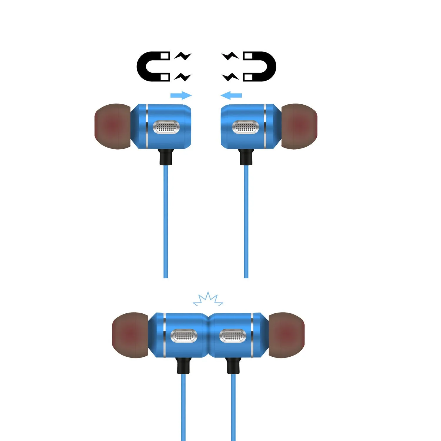 AX-09 Magnetic Sports Bluetooth Headset in blue with charging cable and ear caps