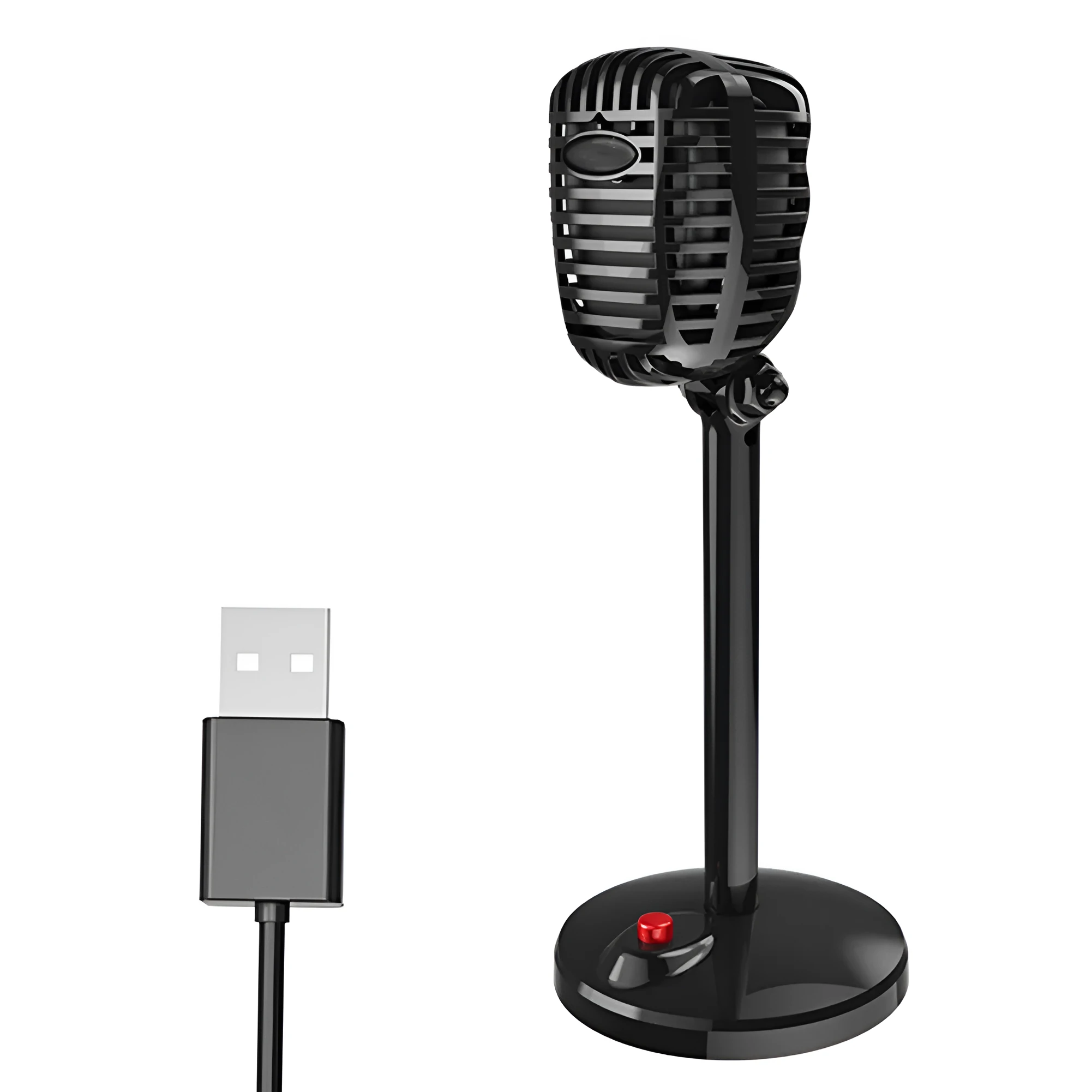 Mini retro black karaoke microphone with weighted base and 1.8m cable for desktop use