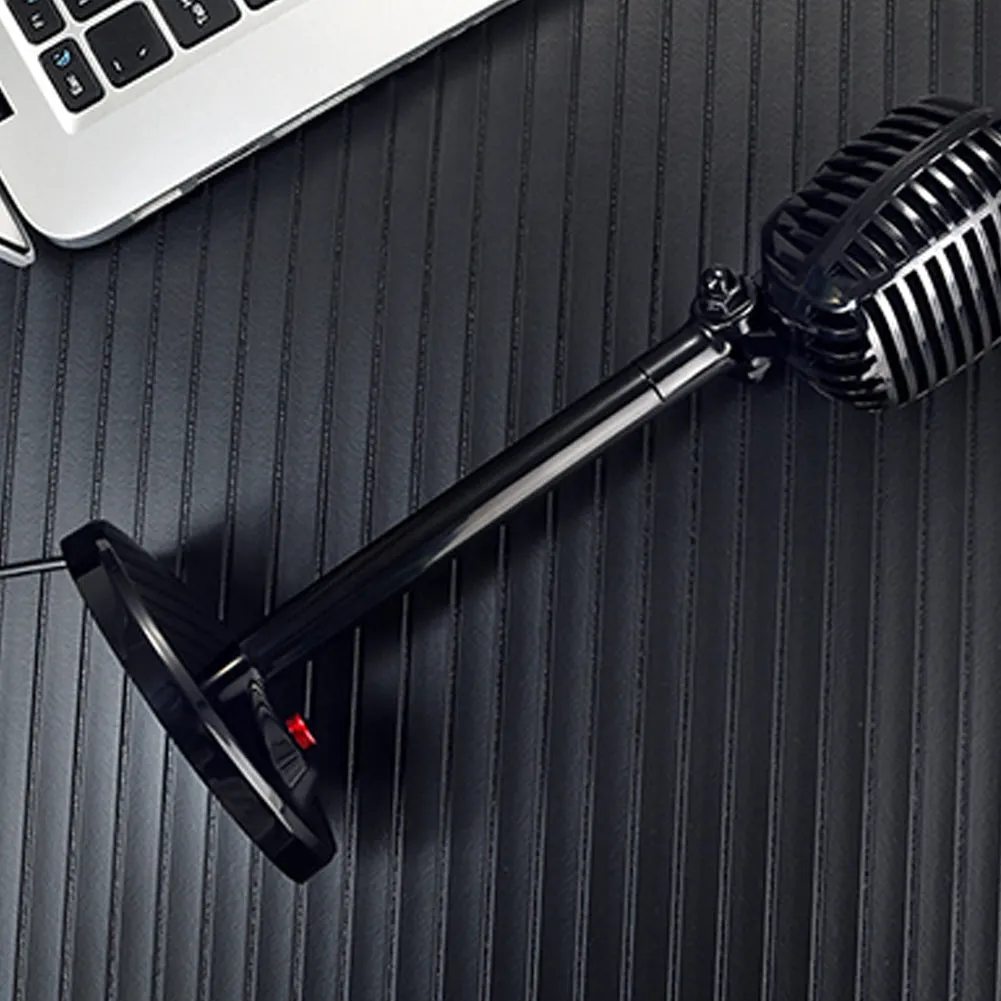 Mini retro black karaoke microphone with weighted base and 1.8m cable for desktop use