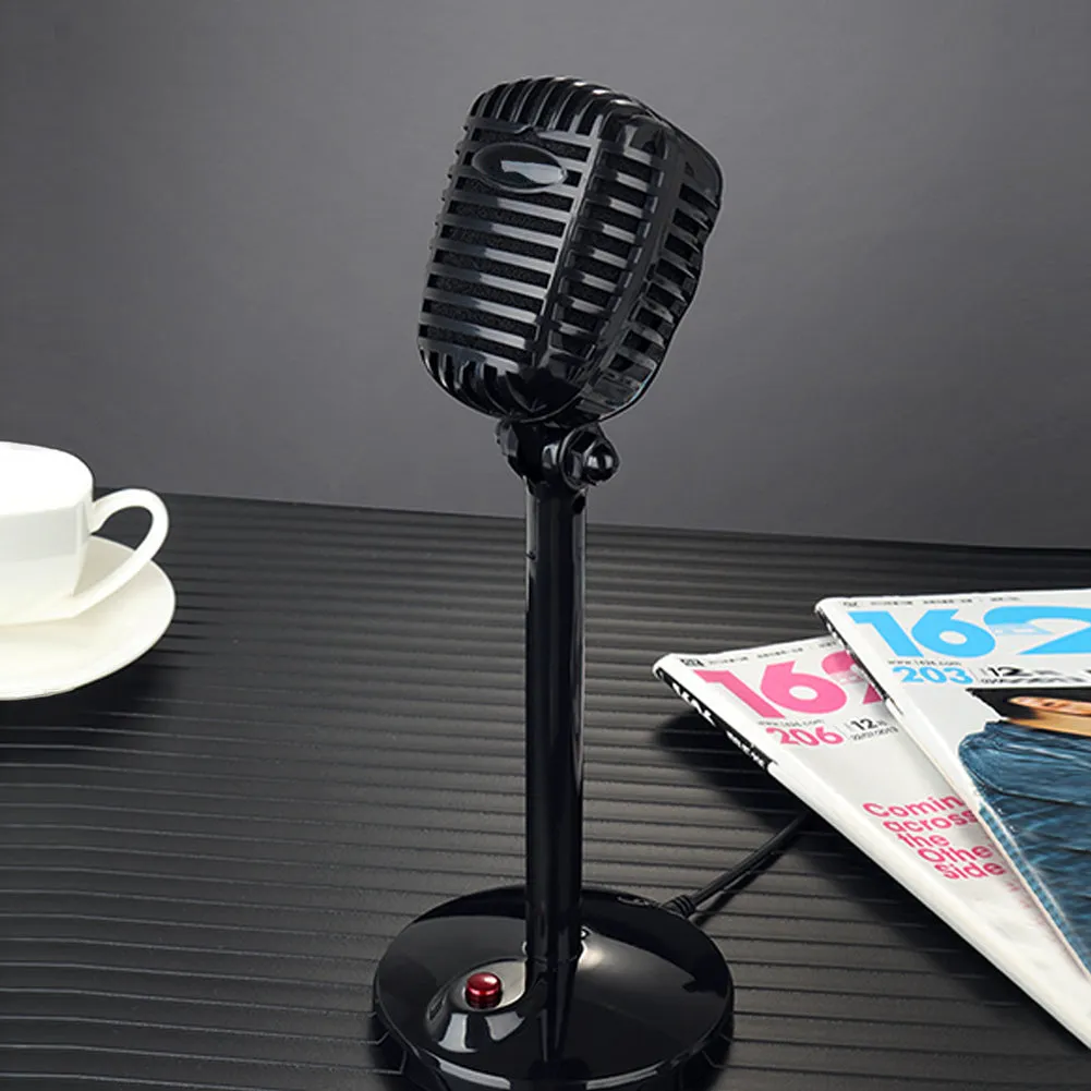 Mini retro black karaoke microphone with weighted base and 1.8m cable for desktop use