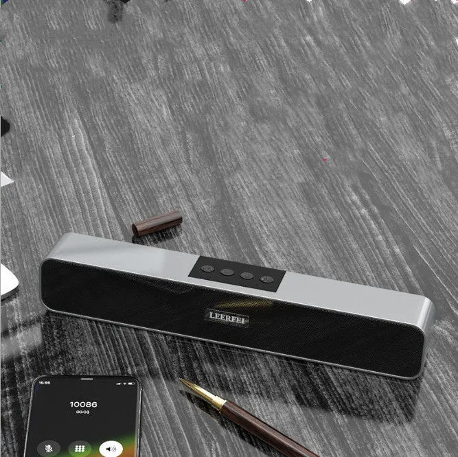 Black desktop long multimedia Bluetooth speaker with plastic shell and slim 380x55x55mm design