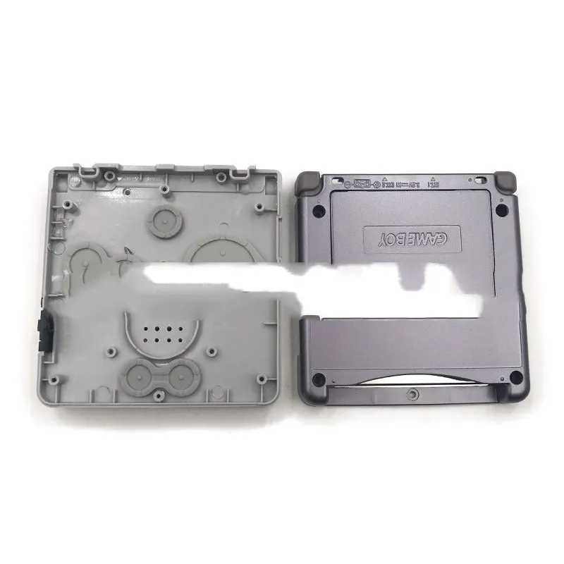 Transparent NES style replacement shell for Nintendo Game Boy Advance SP console showing grey colour and internal circuit board visible