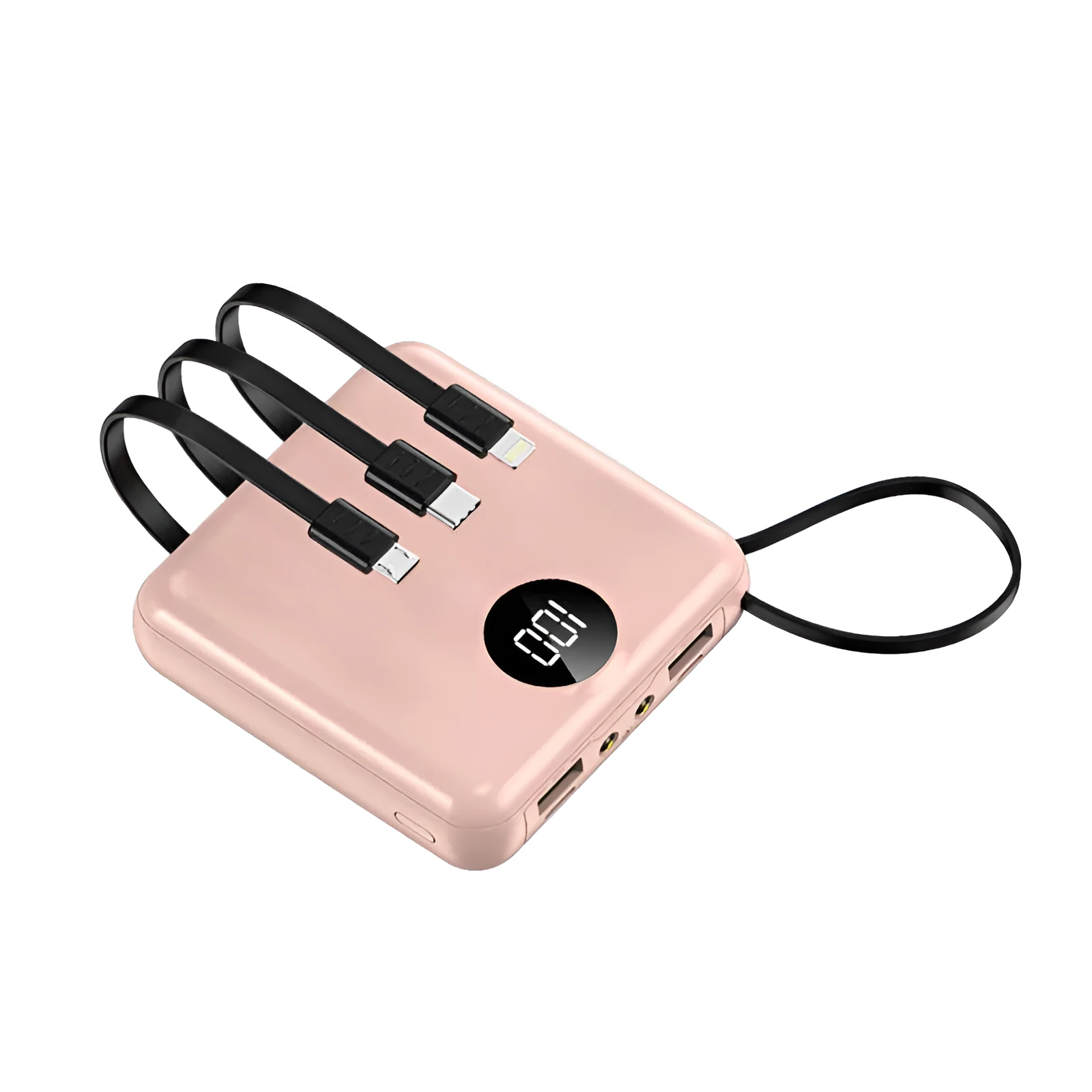 Mini polymer lithium ion power bank 10000mAh with digital display and own cable in plastic shell