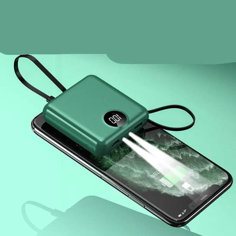 Mini polymer lithium ion power bank 10000mAh with digital display and own cable in plastic shell