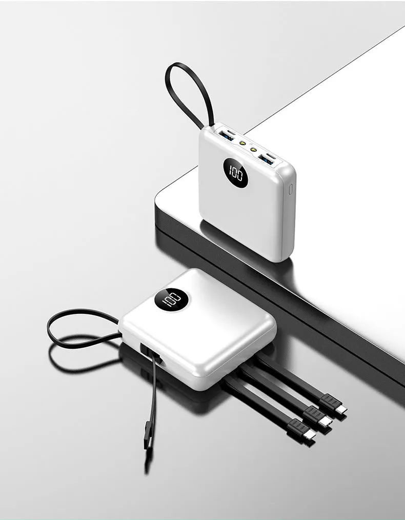Mini polymer lithium ion power bank 10000mAh with digital display and own cable in plastic shell