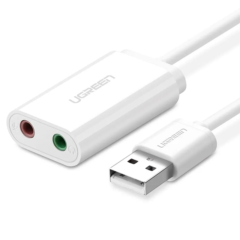 USB external sound card 3.5mm audio headphone converter with 15cm cord, black