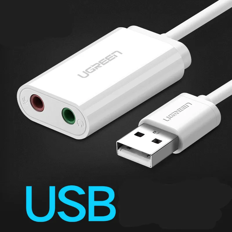 USB external sound card 3.5mm audio headphone converter with 15cm cord, black