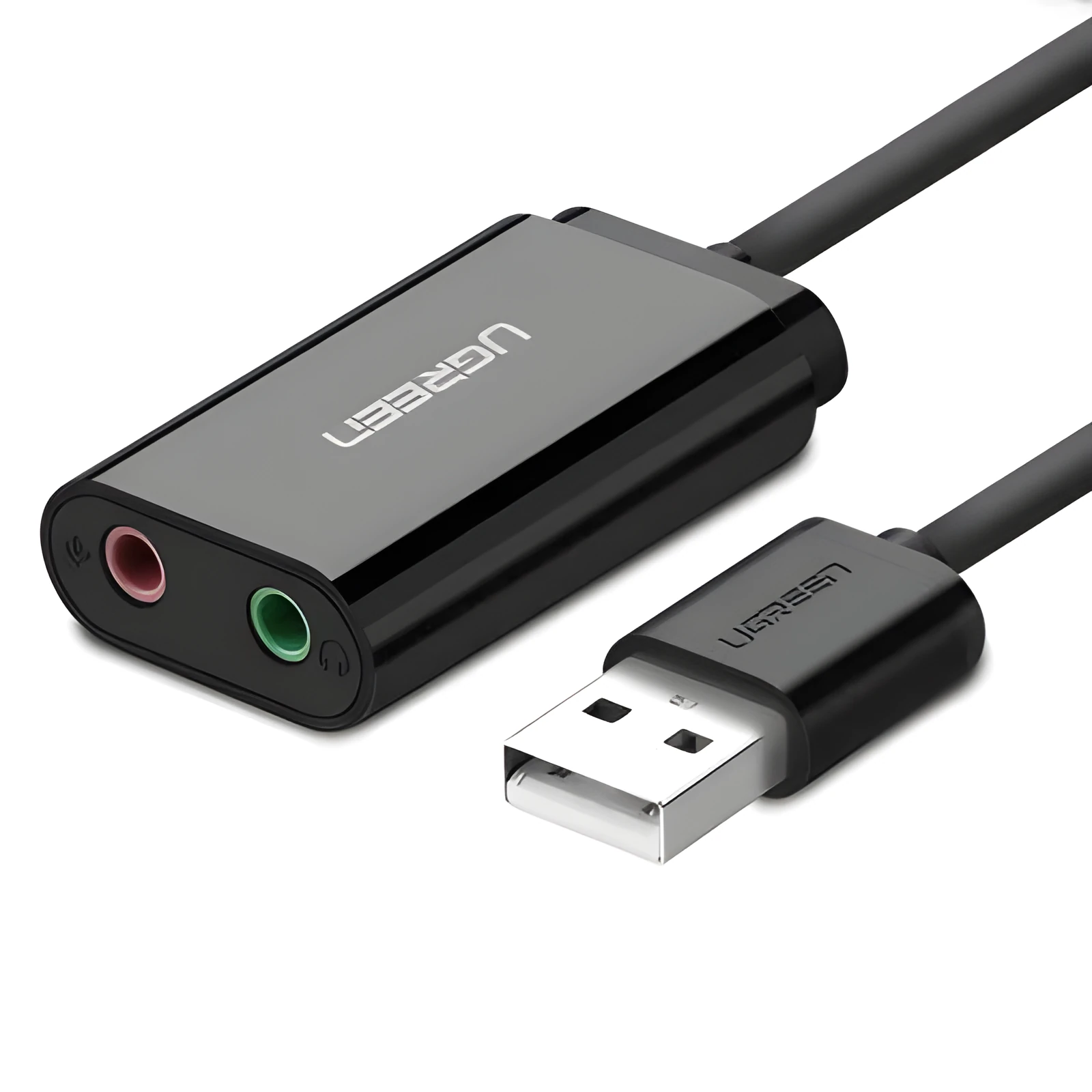 USB external sound card 3.5mm audio headphone converter with 15cm cord, black
