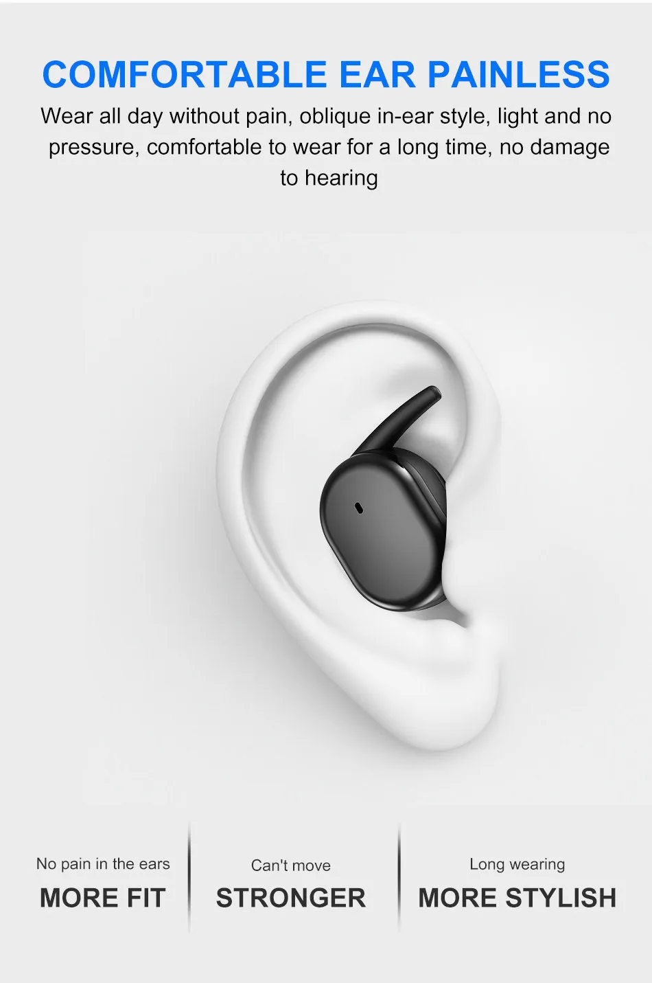 Bluetooth 5.0 binaural stereo wireless headset with touch controls and microphone in black