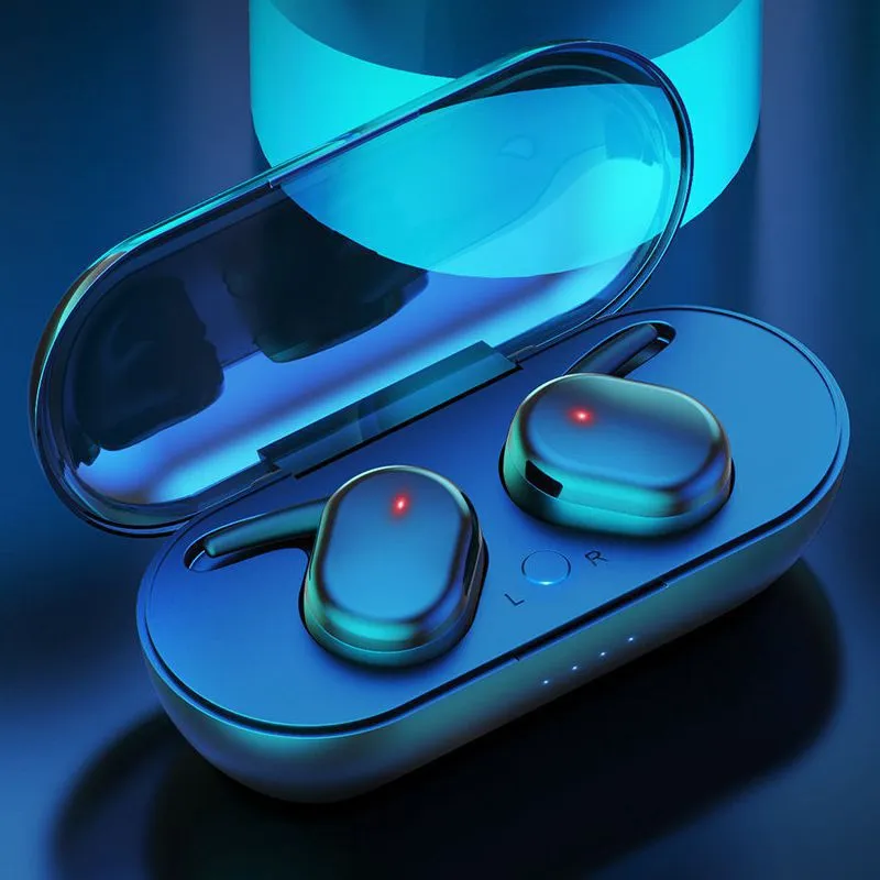 Bluetooth 5.0 binaural stereo wireless headset with touch controls and microphone in black