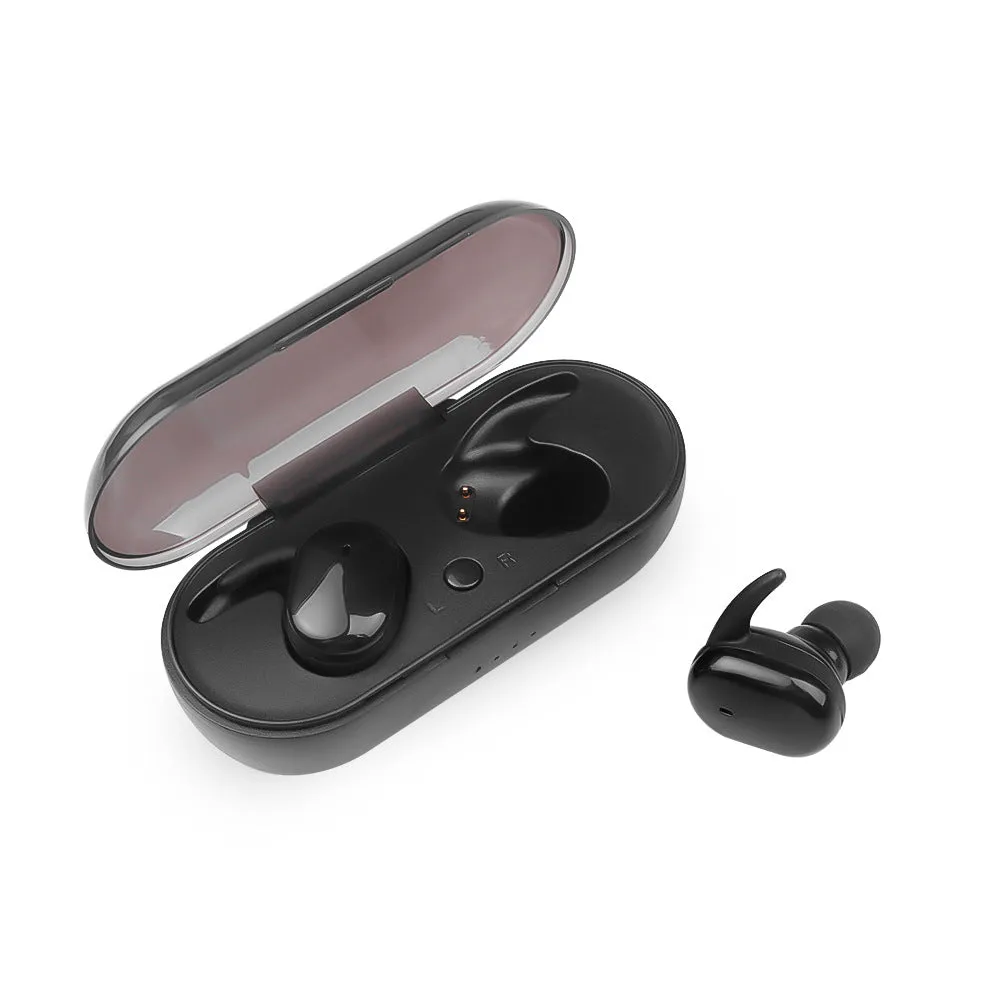 Bluetooth 5.0 binaural stereo wireless headset with touch controls and microphone in black