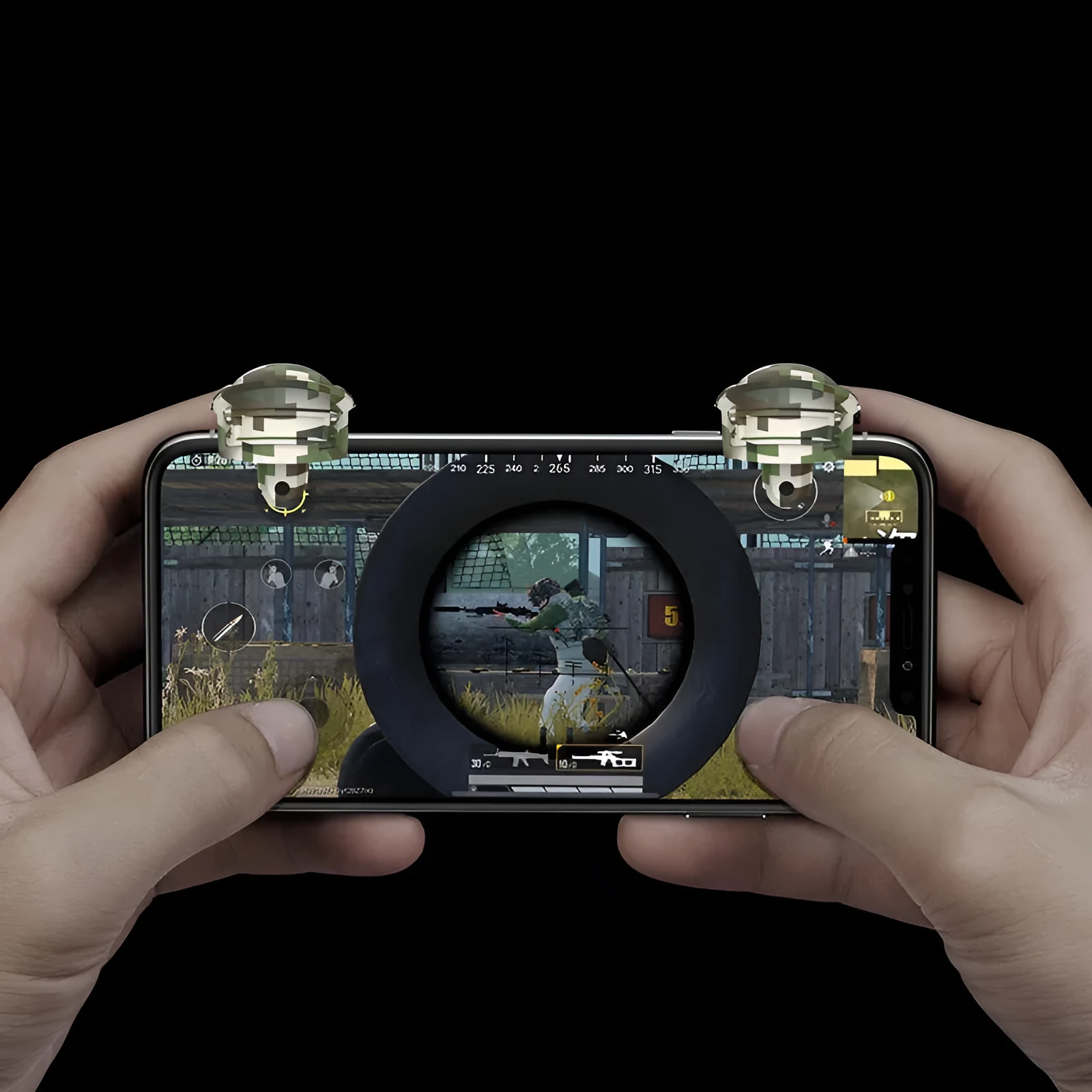 Black mobile game controller made of PC, zinc alloy, and silicone for phone gaming