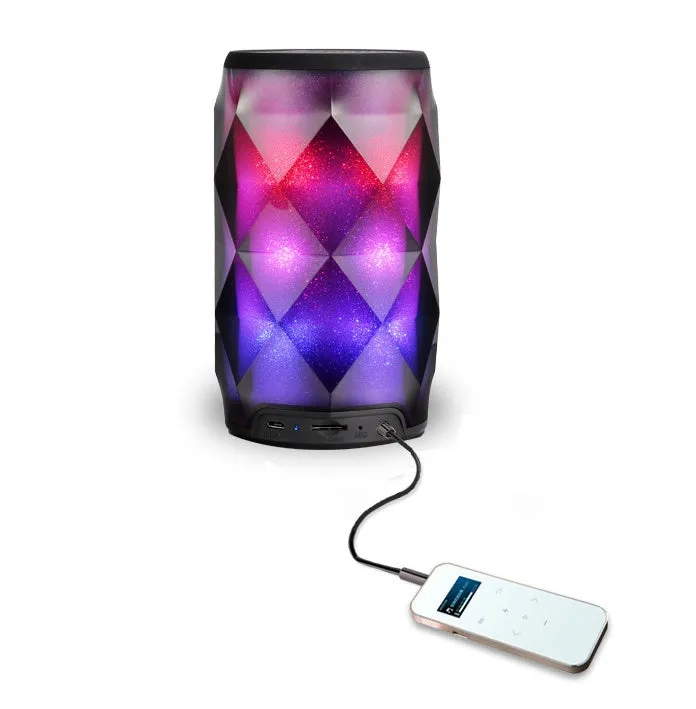 Black crystal diamond-cut Coca-Cola can shaped Bluetooth speaker lantern with colourful LED lights.