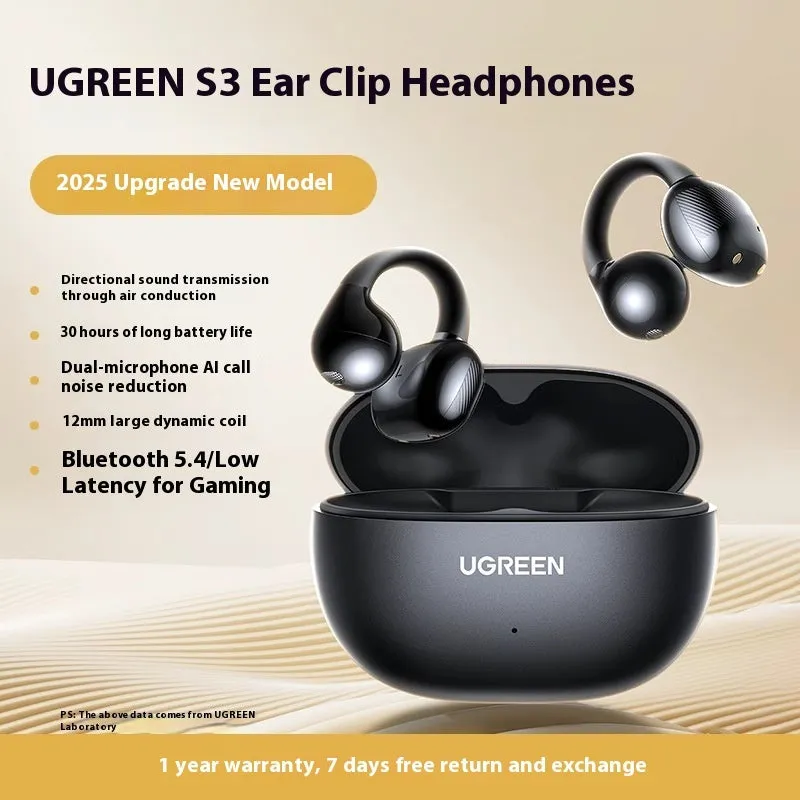 HiTune S3 clip-on wireless bone conduction sports earphones in black with rubber construction and Bluetooth 5.4