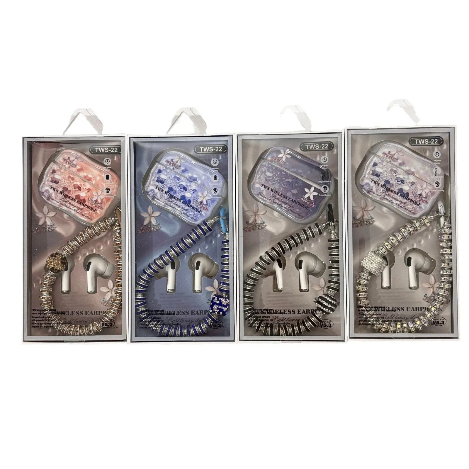 Cute cartoon in-ear Bluetooth headset with breathing light, available in orange, deep purple, light purple, and transparent colours