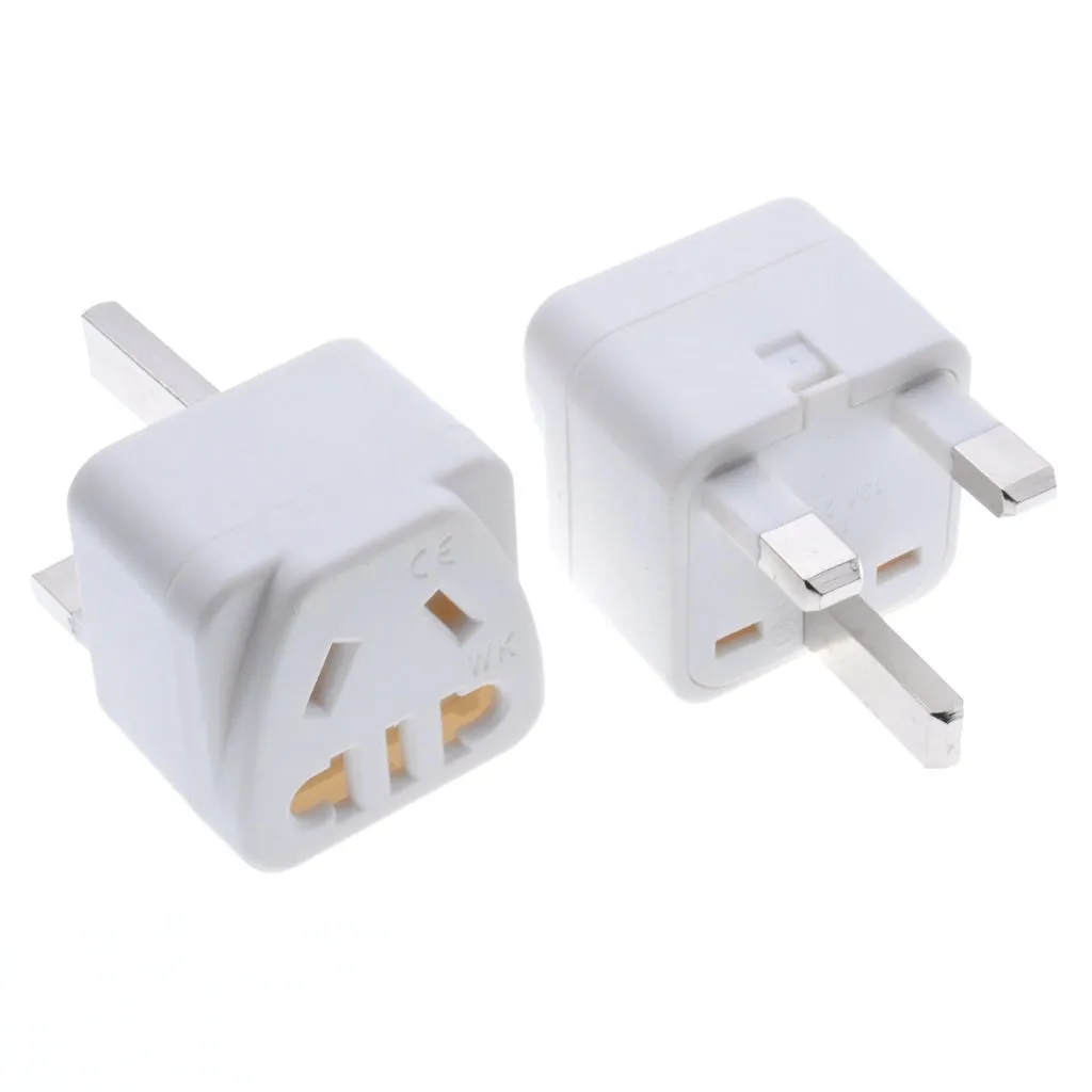 Square white three-pin international power adapter with specifications for 250V 13A.