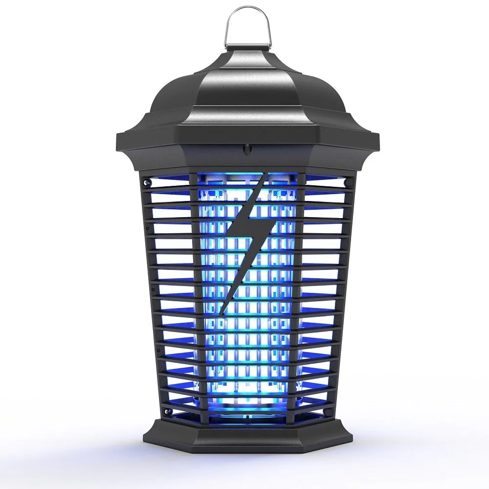 Black outdoor electric mosquito killer with UV light and shock grid for patio and garden insect control