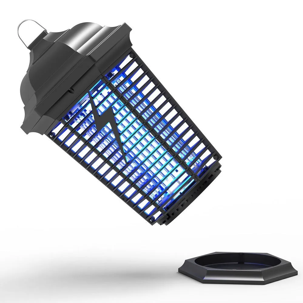Black outdoor electric mosquito killer with UV light and shock grid for patio and garden insect control