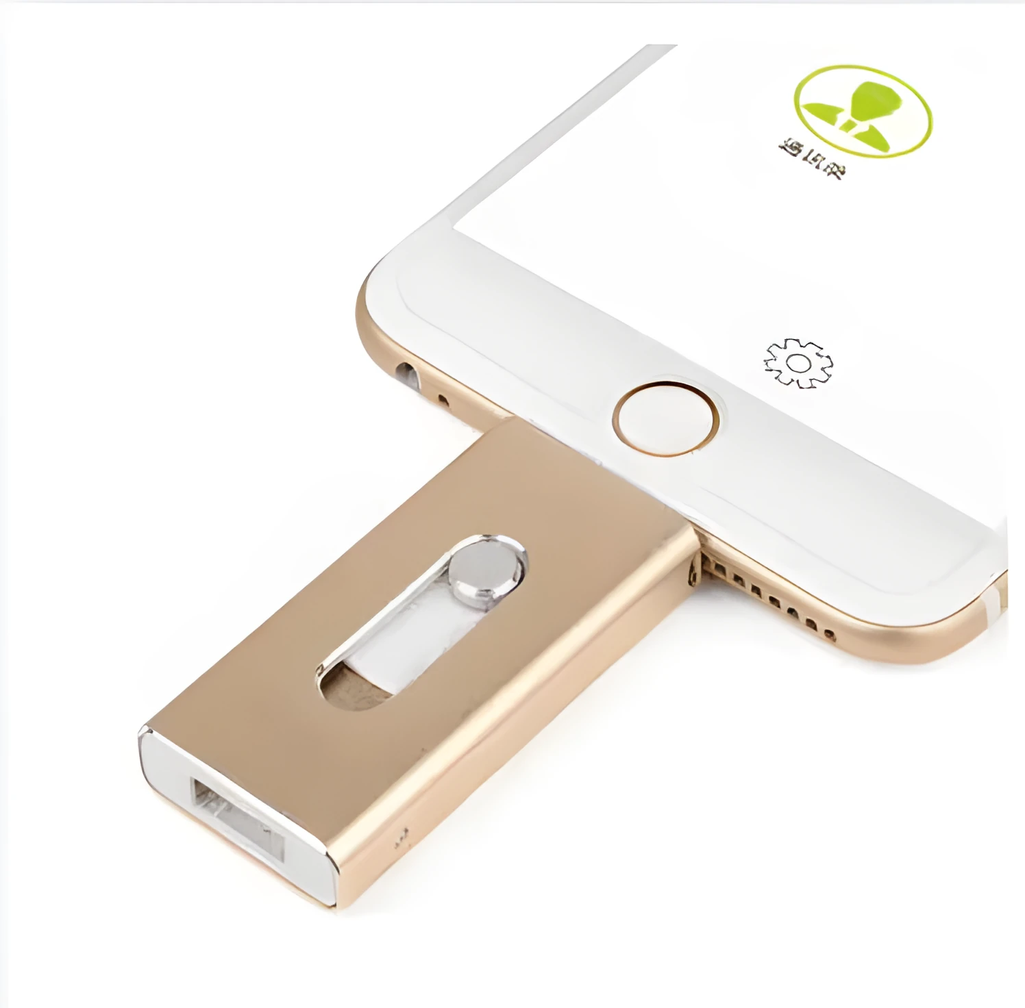 USB flash drive for iPhone in black with Lightning and USB connectors, compact portable design