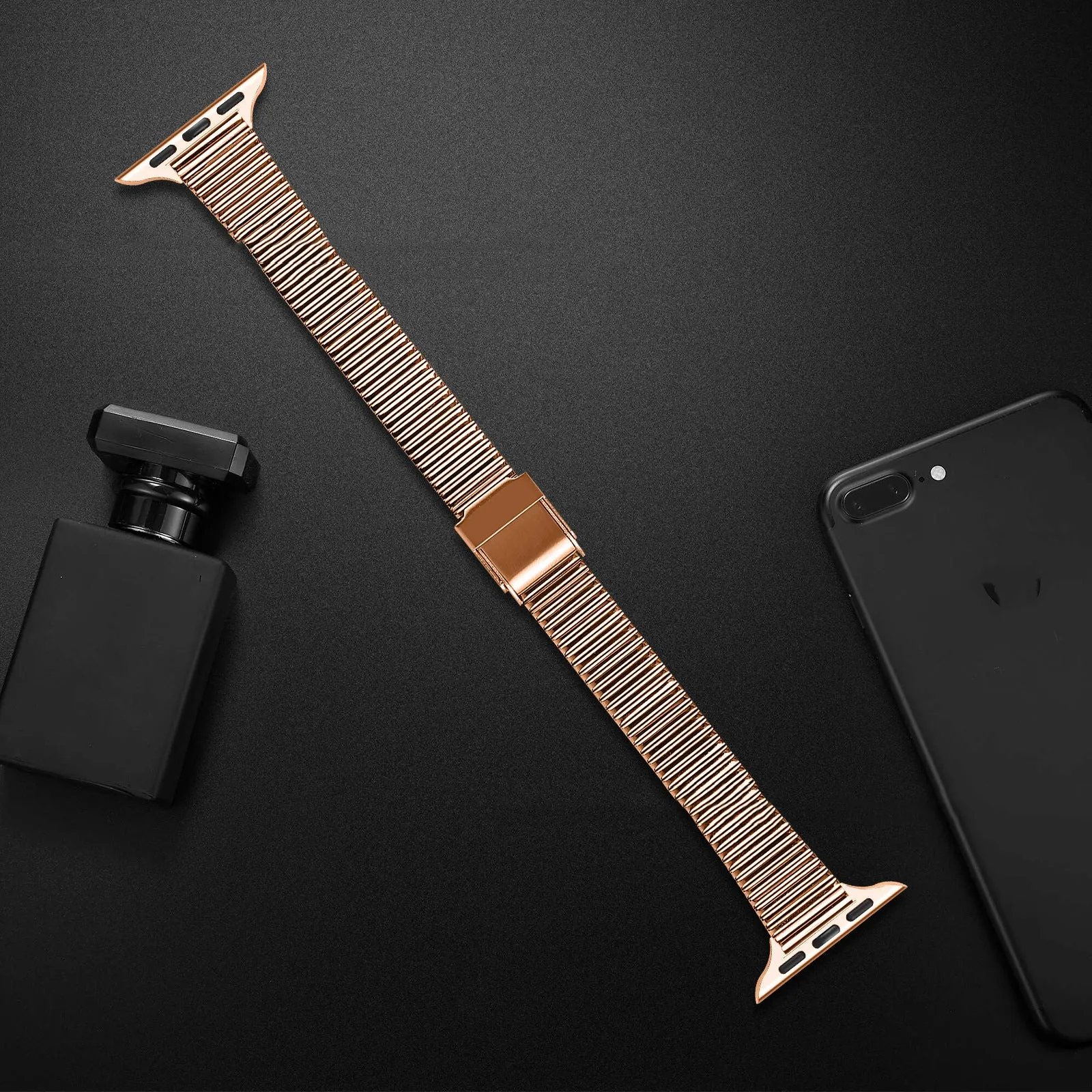 Stainless steel smart strap with double buckle for Apple Watch, black colour