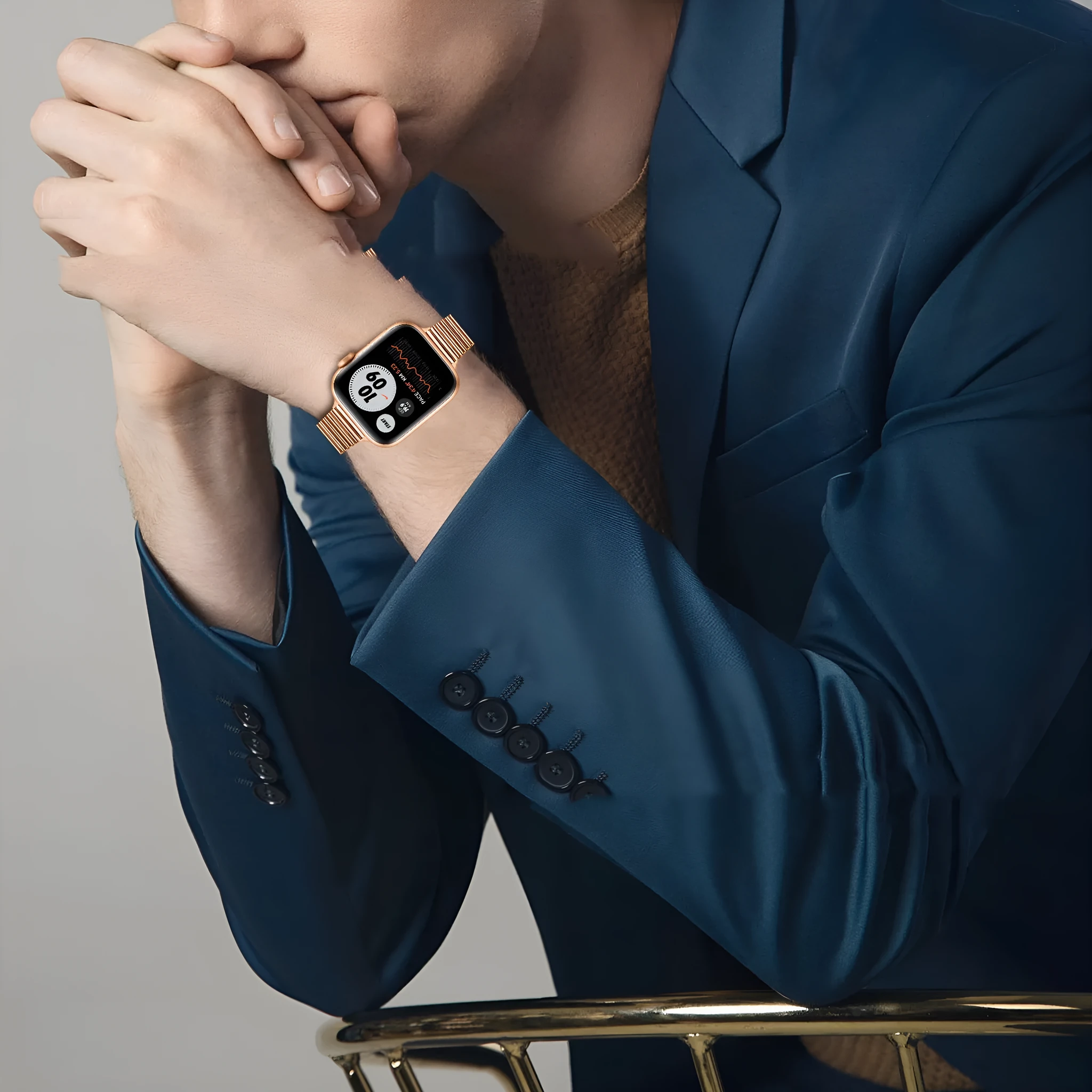 Stainless steel smart strap with double buckle for Apple Watch, black colour
