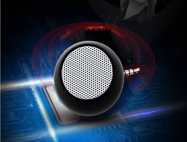 Small inline mobile phone speaker in black, 4.2 cm size, with loud bass and rechargeable battery