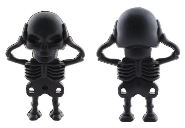 Halloween skeleton skull shaped USB flash drive on a keychain, showing PVC shell in a selected style.