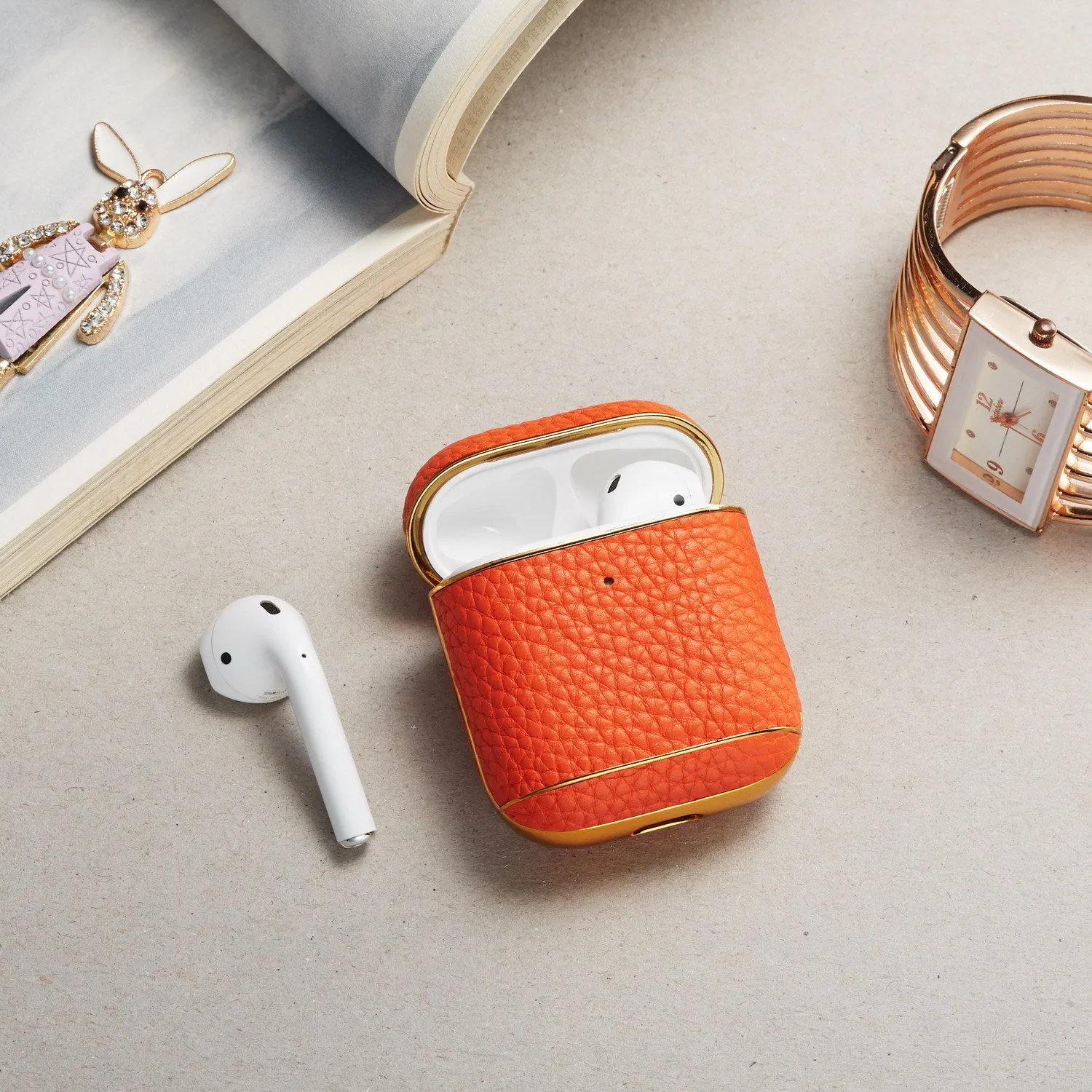 Leather lychee pattern electroplating headphone case for AirPods 1/2 clamshell style colour options