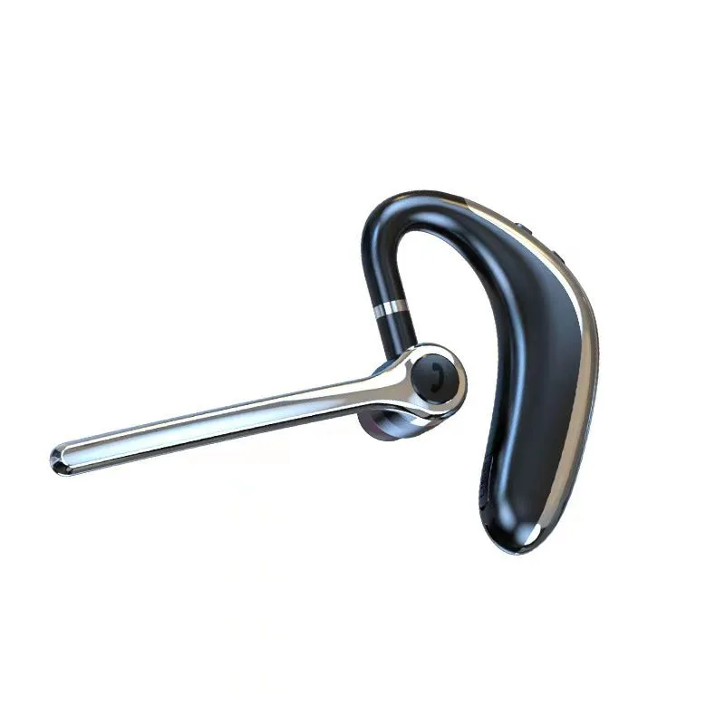 Wireless Bluetooth single-ear headset with digital display, ear-mounted design in black or white
