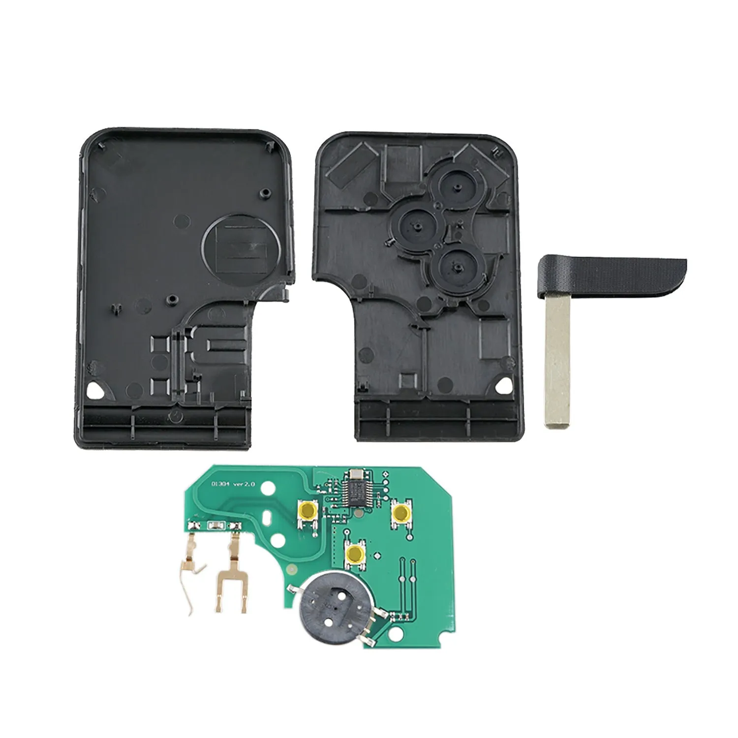 Black 3-button remote key fob for Renault Megane with engineering plastic casing, 82x51x28mm