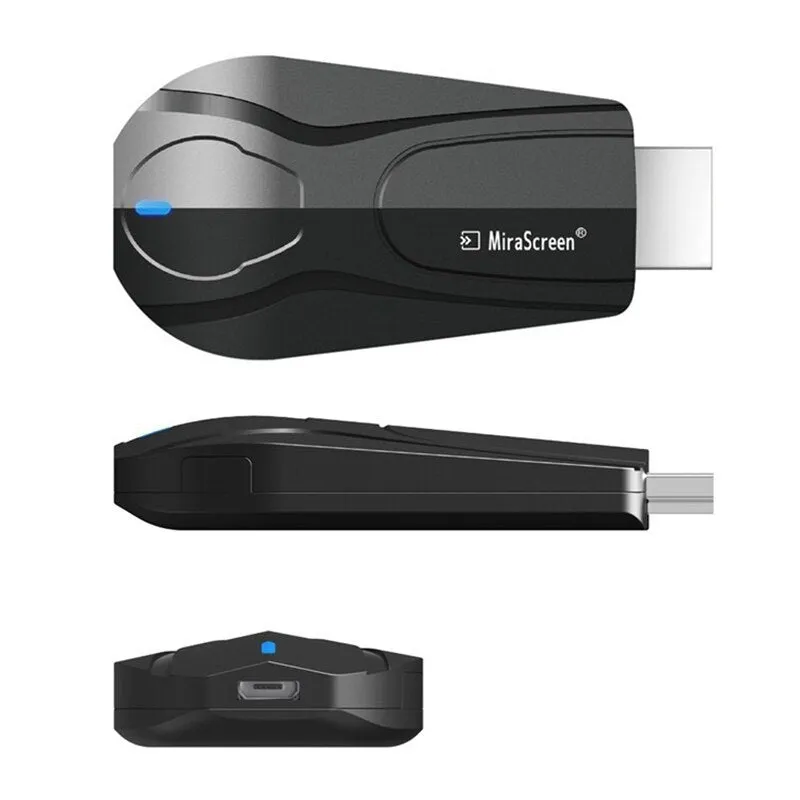 Black wireless screen player device with HDMI port for phone and laptop mirroring