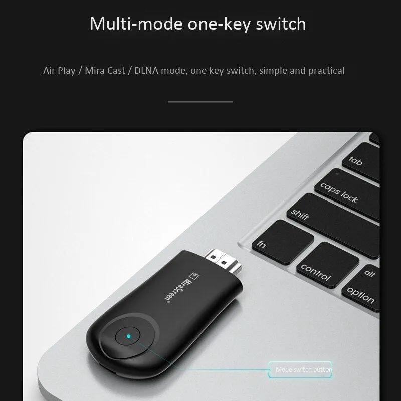 Black wireless screen player device with HDMI port for phone and laptop mirroring