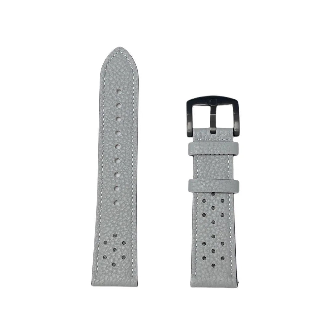 Universa 20mm 22mm leather watch strap in black on white background
