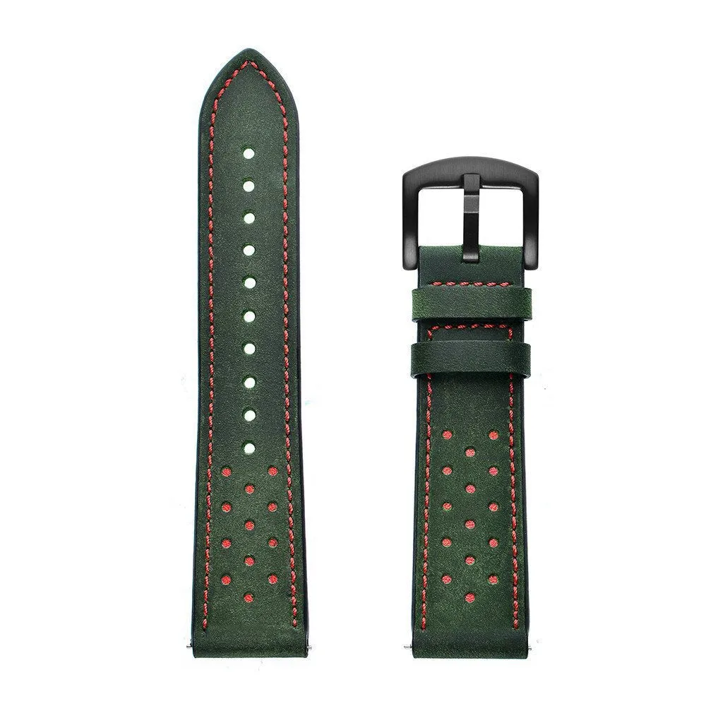 Universa 20mm 22mm leather watch strap in black on white background