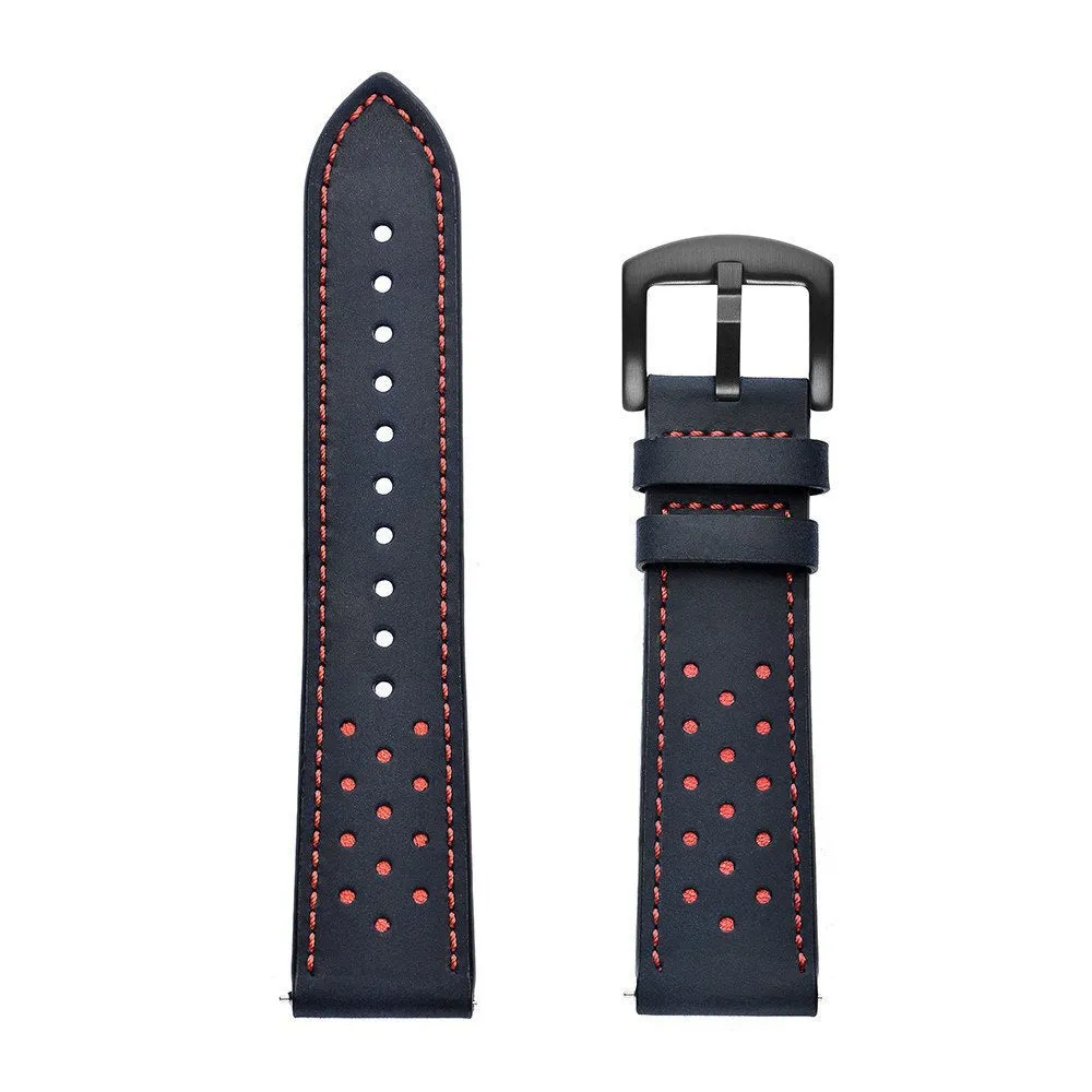 Universa 20mm 22mm leather watch strap in black on white background