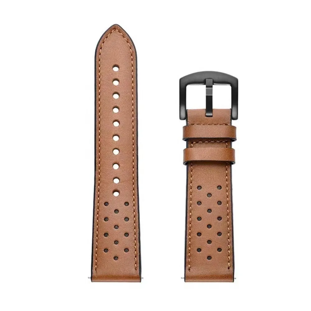 Universa 20mm 22mm leather watch strap in black on white background