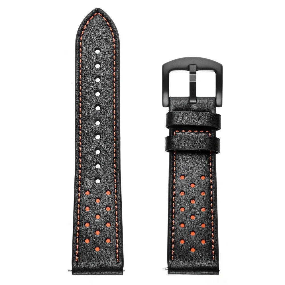 Universa 20mm 22mm leather watch strap in black on white background