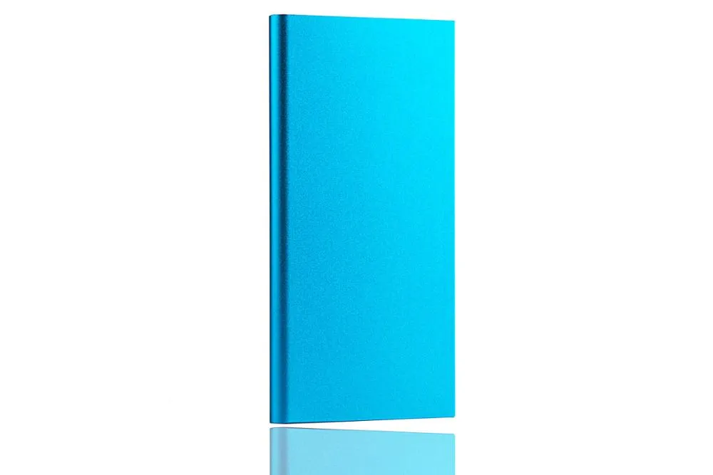 Grey power bank with multi-interface ports and alloy shell on white background