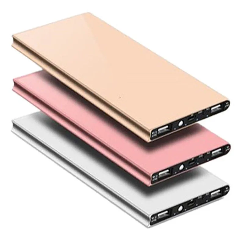 Grey power bank with multi-interface ports and alloy shell on white background