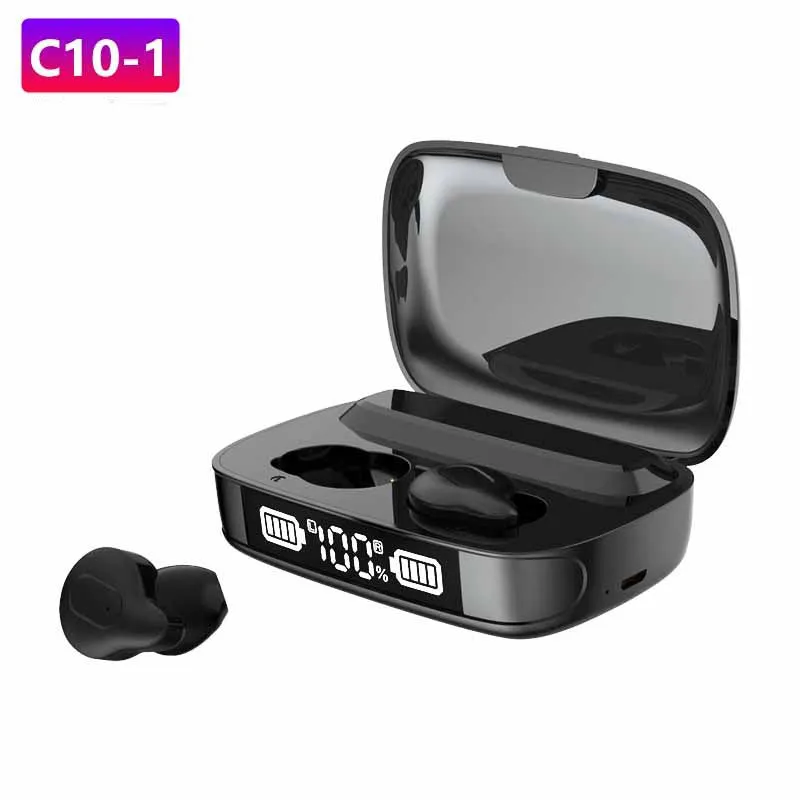 C10-3 wireless binaural Bluetooth headset in plating gold with battery display and charging compartment