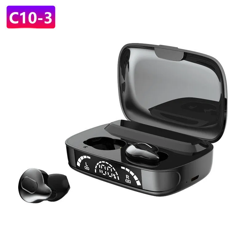 C10-3 wireless binaural Bluetooth headset in plating gold with battery display and charging compartment