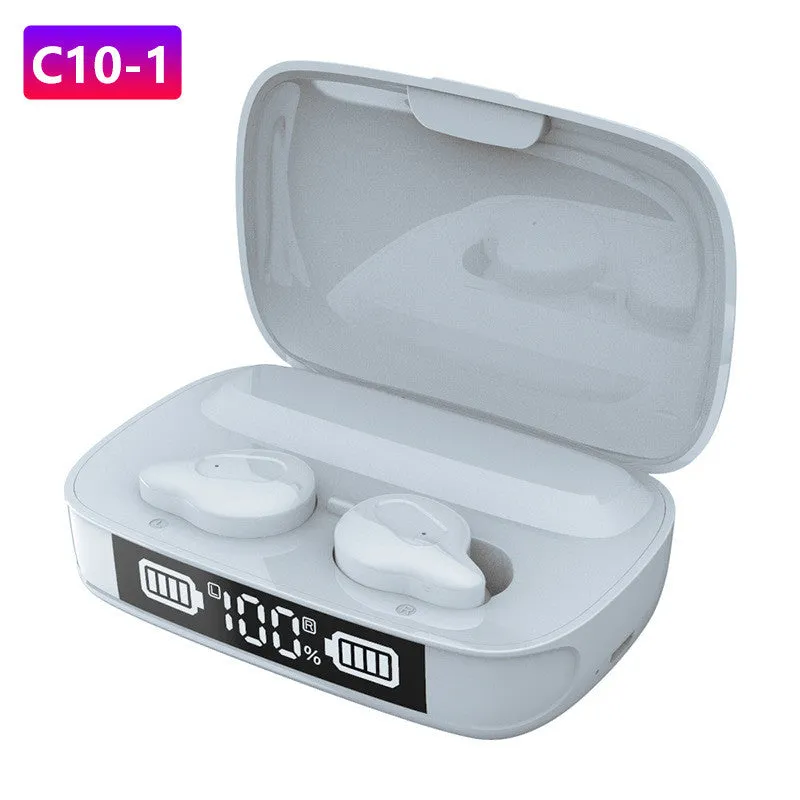 C10-3 wireless binaural Bluetooth headset in plating gold with battery display and charging compartment