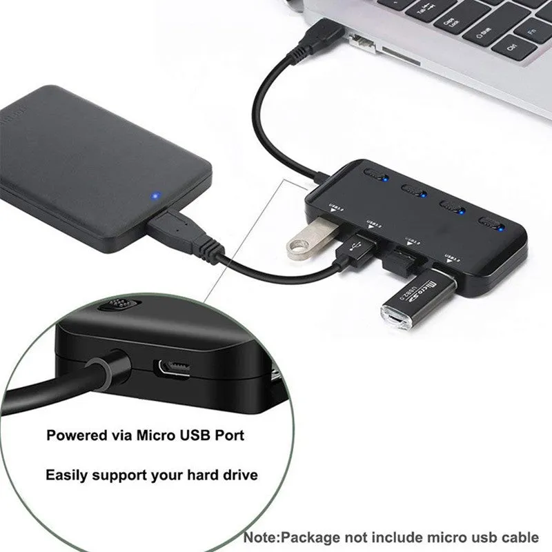 USB 3.0 4 port hub, model Gms-1103u3, with external power supply and Type C and USB ports