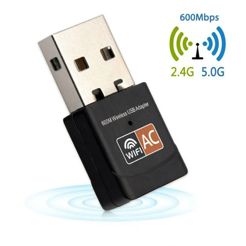 Mini dual band wireless network card USB adapter 27x14x8mm black AC600