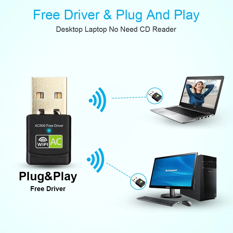 Mini dual band wireless network card USB adapter 27x14x8mm black AC600