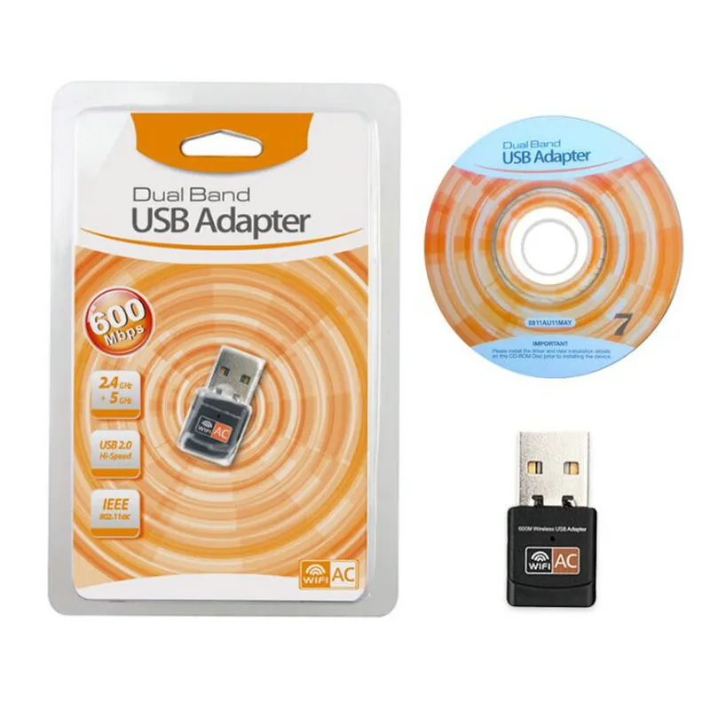 Mini dual band wireless network card USB adapter 27x14x8mm black AC600