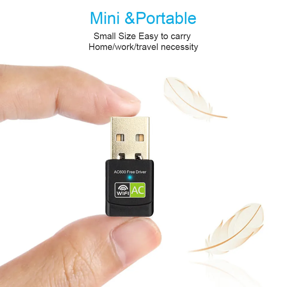 Mini dual band wireless network card USB adapter 27x14x8mm black AC600